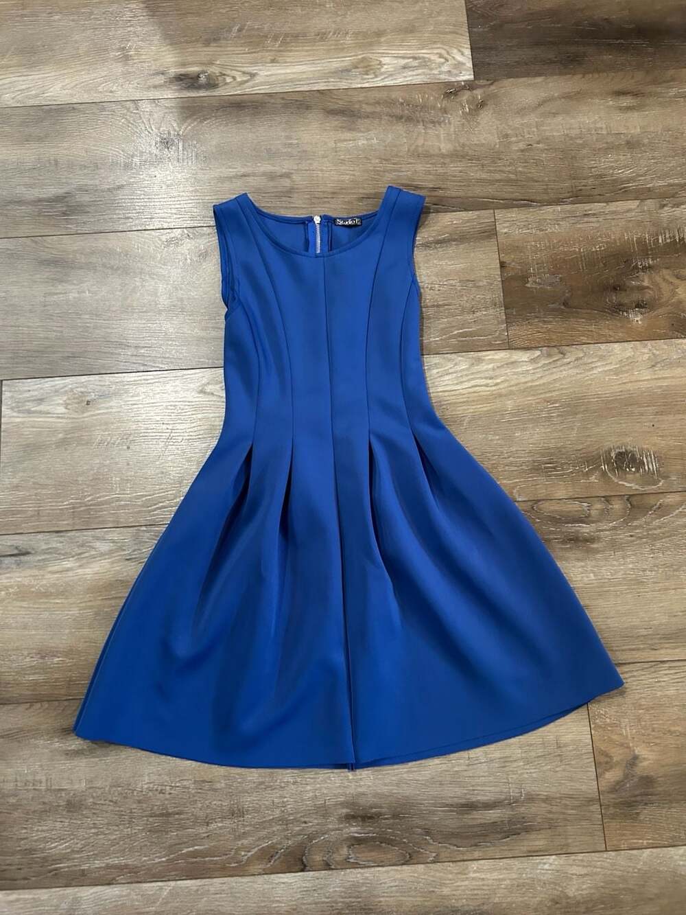 Studio F Blue Sleeveless Pleated Fit and Flare Dress